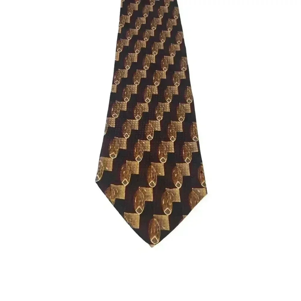 Tesoro Rosso Uomo Moda Luxury Silk Neck Tie Geometric Vintage Black‎ Gold Office